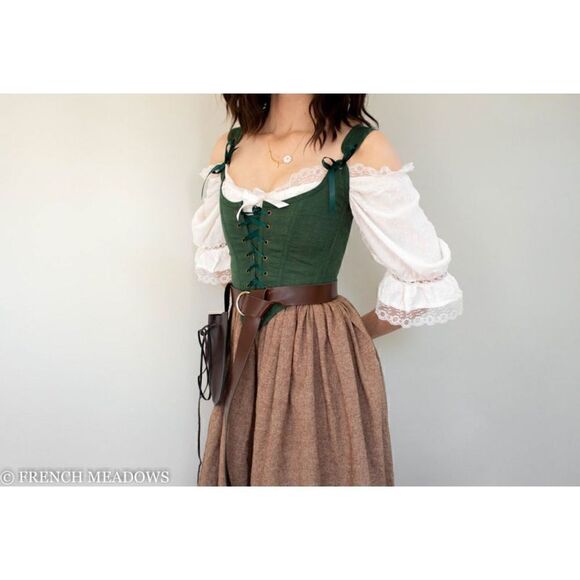Renaissance Corset Bodice Stays in Dark Green Linen - Picture 2 of 9